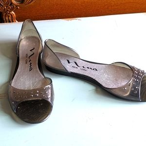 Funky glitter studded summer flats in sz 8.5. Gently worn and really cute!